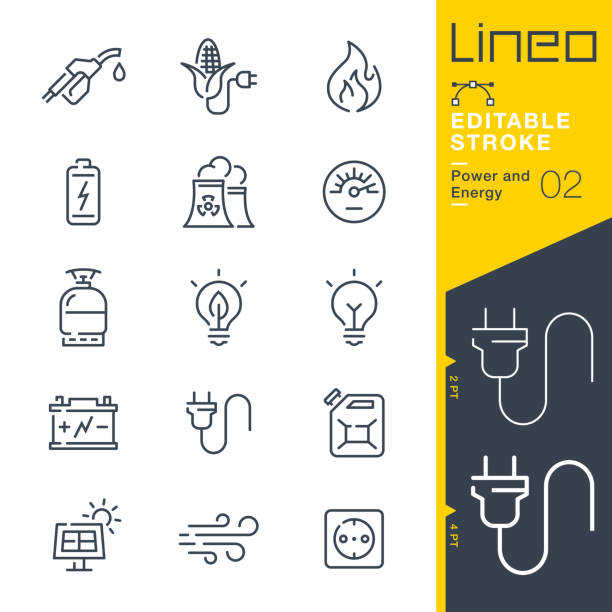 리노 편집 가능한 스트로크 - 전원 및 에너지 선 아이콘 - recycled bulb stock illustrations