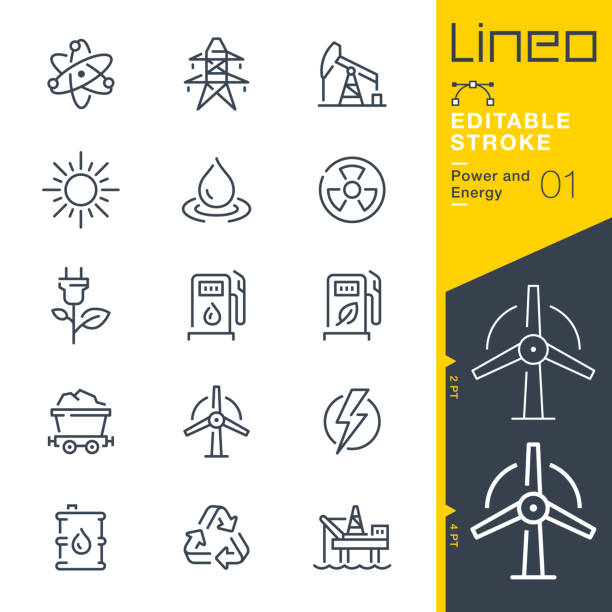 illustrazioni stock, clip art, cartoni animati e icone di tendenza di tratto modificabile lineo - icone della linea di alimentazione ed energia - energia rinnovabile