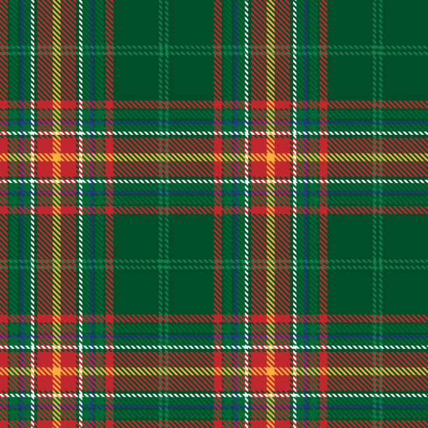 istock Tartan plaid seamless pattern blue white yellow red green line fabric texture green background, Scottish cage, New year Christmas Decoration ,Vector illustration 1189286436