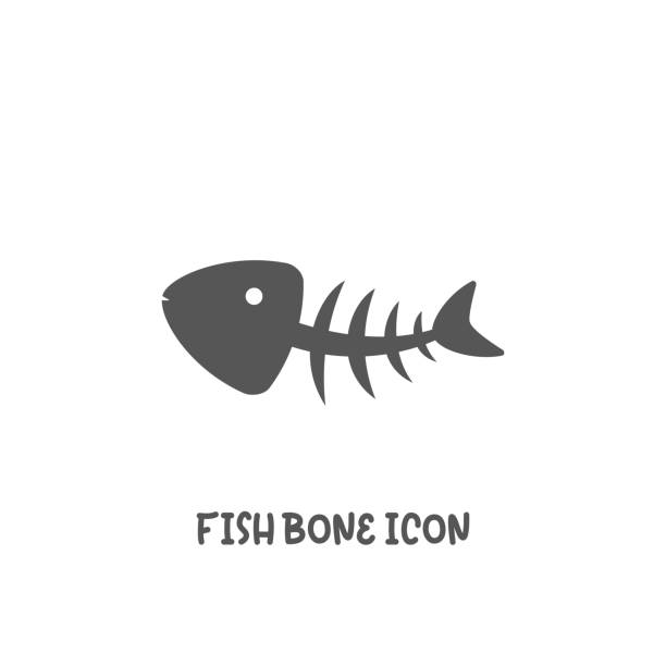 Fishbone icon simple flat style vector illustration. Fishbone icon simple silhouette flat style vector illustration on white background. animal bone stock illustrations