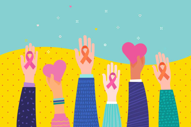 World Aids Day concept. Hands with hearts and symbol of red ribbon. World Aids Day concept. Hands with hearts and symbol of red ribbon. Flat design, vector illustration. Cancer Day stock illustrations