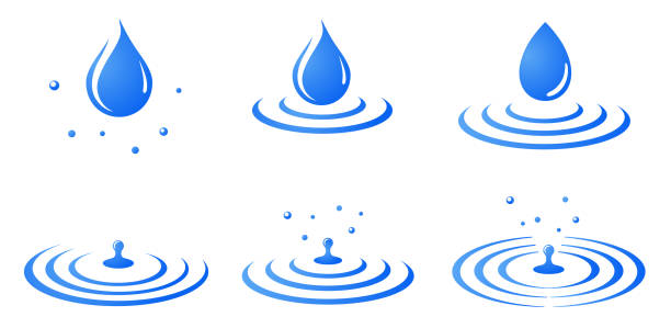 illustrazioni stock, clip art, cartoni animati e icone di tendenza di goccia d'acqua e increspatura, set di icone splash - ripple water waterdrop drop