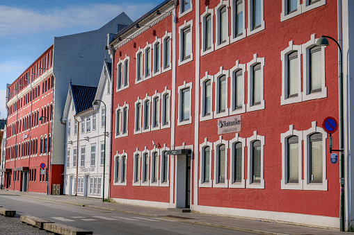 Stavanger, Norway, August 15 - A view of the facade building on the touristic port of Stavanger. The city of Stavanger, in the south of Norway, is among the favorite tourist destinations of thousands of tourists, especially visiting cruise ships that sail the routes of northern Europe and the Norwegian coast. Image in HD format.