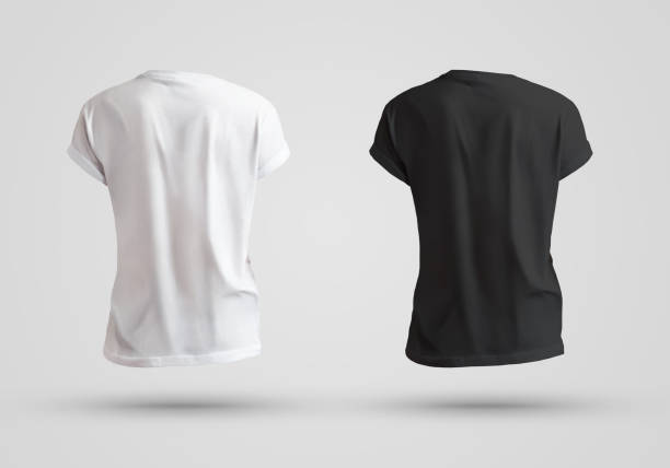 istock Visualization of a blank male t-shirt in white and black on the background, back view template. 1189295962
