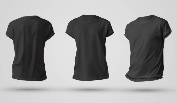 istock Set of black men's t-shirts with shadows, front and back view templates. 1189295972