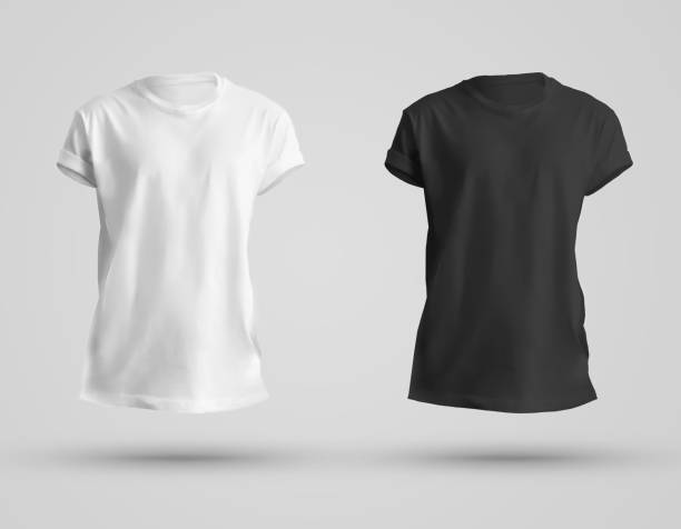 istock Front view white and black men's t-shirt template with shadows. 1189295990