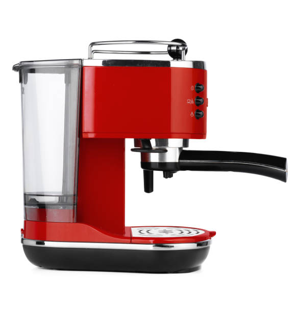 istock Stylish red coffee machine isolated on white background 1189299104