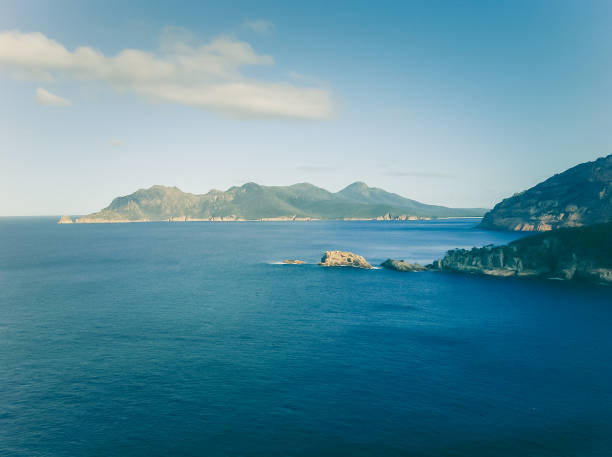 View over looking Freycinet Peninsular and Wineglass Bay in Tasmania Australia