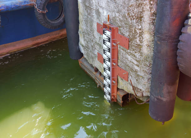istock depth of immersion of a ship or vessel in water, depth marks, draught line 1189299573