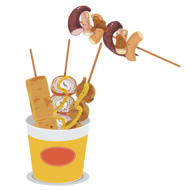 ilustrações de stock, clip art, desenhos animados e ícones de street food-h - fish cakes illustrations
