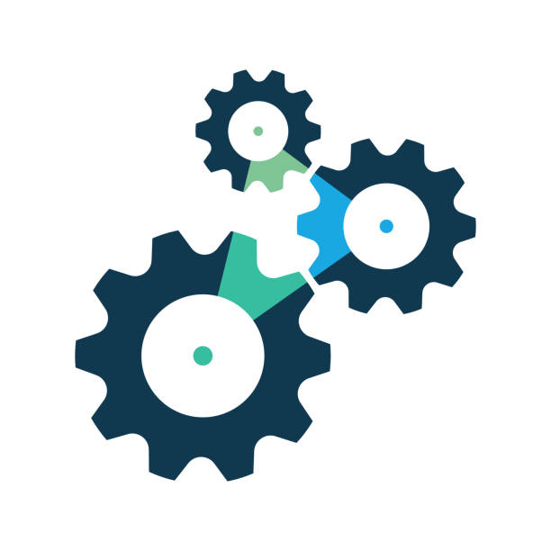 Three cog wheels or gear icon, symbol. Three cog wheels, gear icon. System settings, technical service design concept. Tuning, setup system settings symbols. Gear icon. Vector illustration gears stock illustrations