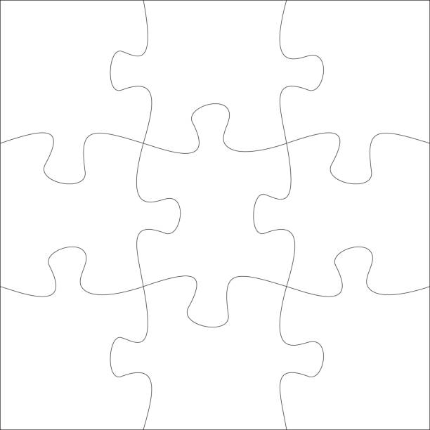 illustrations, cliparts, dessins animés et icônes de modèle de pièces de puzzle. neuf pièces de puzzle - puzzle jigsaw puzzle jigsaw piece part of