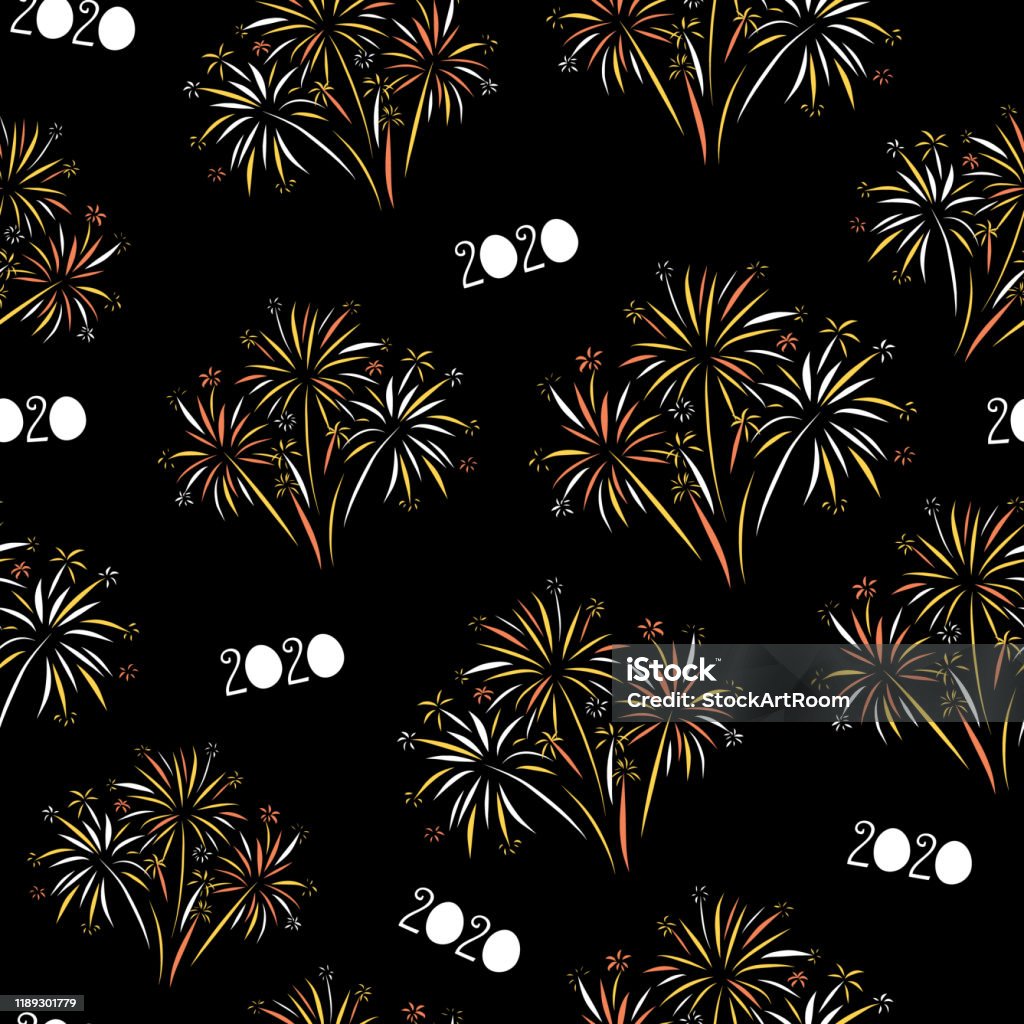 2020 Fireworks Happy New Year Seamless Vector Background Repeating ...