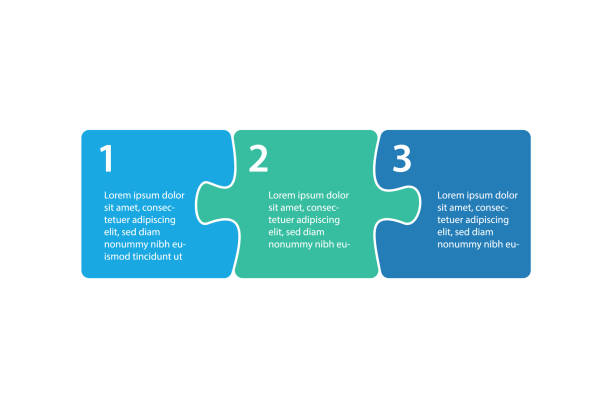 Infographics step blocks as puzzle jigsaw pieces. Infographics step blocks as puzzle jigsaw pieces. Infographics presentation template. Business process design. Flat vector illustration jigsaw piece stock illustrations