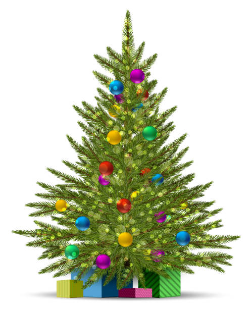 istock Decorated christmas tree with gifts on white background. Suitable for Christmas and New Year card. 1189303316
