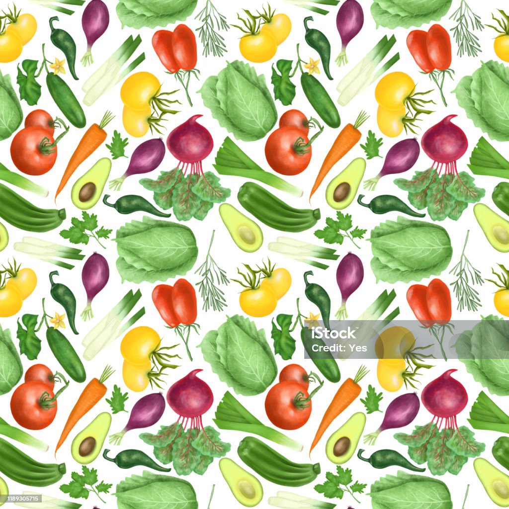 Vegitable Pattern Seamless Pattern With Organic Vegetables Stock Illustration - Download ...