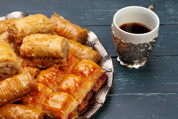 istock Plate of baklava dessert close up served on table 1189306858