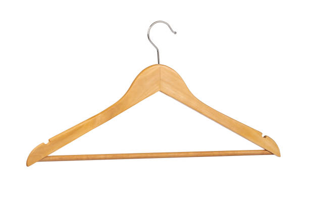 istock Clothes wooden hanger isolated on white background 1189307312