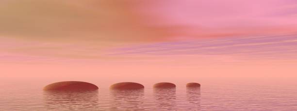 beautiful meditation landscape on the ocean - 3d rendering stock photo