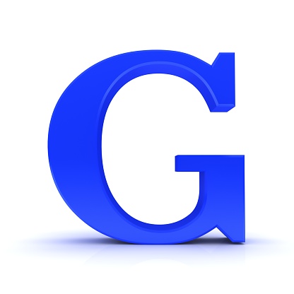G letter blue 3d three dimensional capital sign on white background