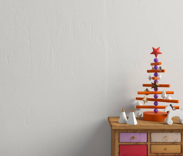 istock Modern Christmas interior with credenza, Scandinavian style. Wall mock up. 3D illustration 1189309487
