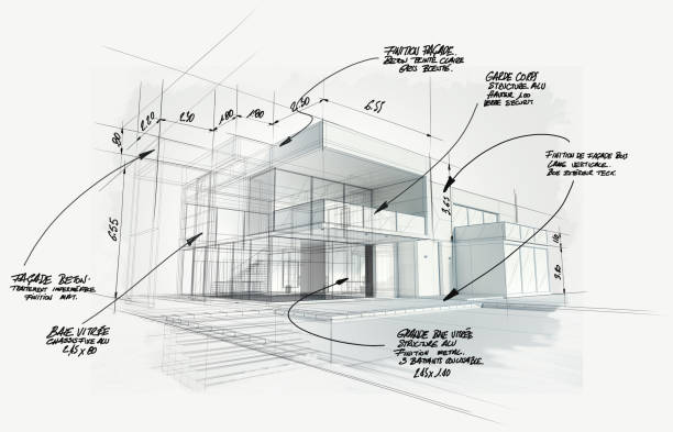 현대식 하이엔드 아키텍처 프로젝트 - 설계도 일러스트 뉴스 사진 이미지