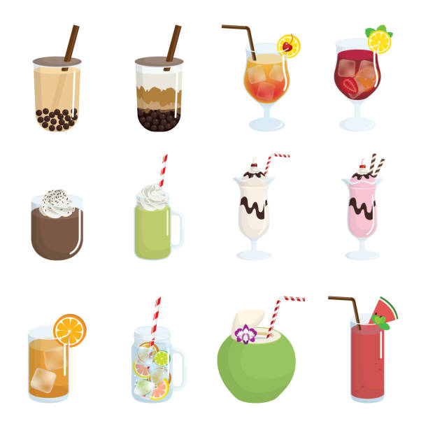 차가운 상쾌한 음료 - chocolate nobody water tea stock illustrations