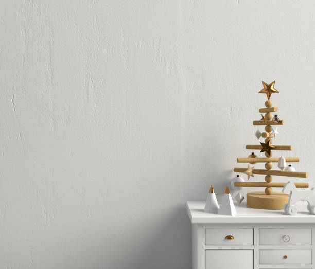 istock Modern Christmas interior with credenza, Scandinavian style. Wall mock up. 3D illustration 1189309764