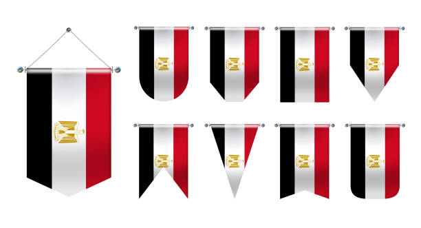 ilustrações de stock, clip art, desenhos animados e ícones de set of hanging flags of the egypt. diversity shapes of the national flag country. vertical template pennant for background, travel banner, logo,award, achievement, festival - tourism outdoors egypt africa