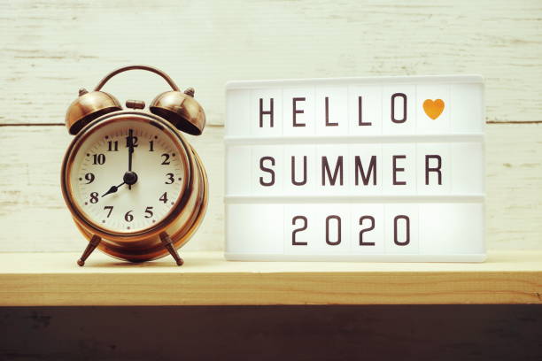istock Hellow Summer text in lightbox on wooden background 1189315050