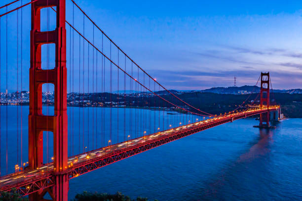 puente golden gate - golden gate bridge night bridge san francisco bay fotografías e imágenes de stock