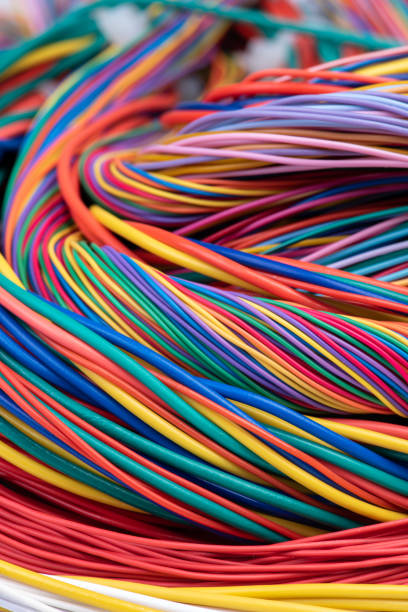 data electrical cable installation - data technology computer cable power line imagens e fotografias de stock