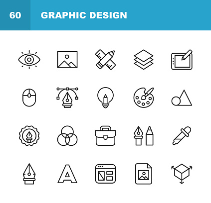 20 Graphic Design and Creativity Outline Icons.