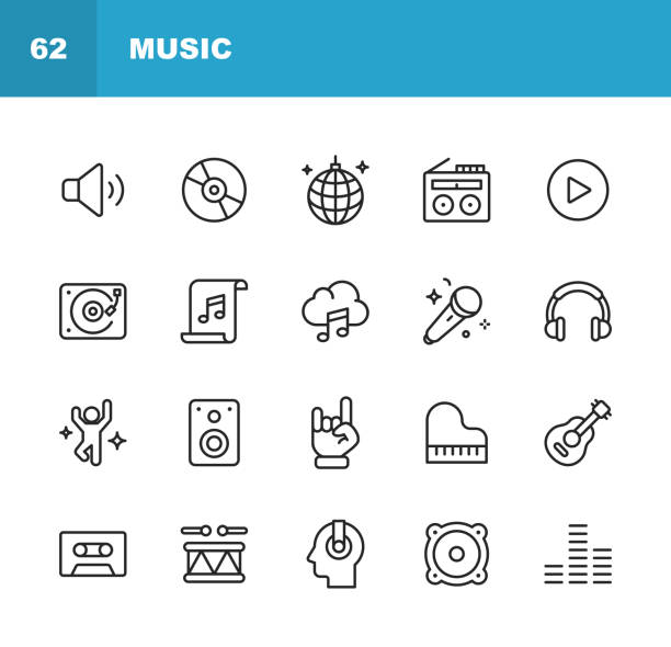 음악 선 아이콘입니다. 편집 가능한 스트로크입니다. 픽셀 완벽한. 모바일 및 웹용. 스피커, 오디오, 음악 플레이어, 음악 스트리밍, 댄스, 파티, 피아노, 헤드폰, 기타, 라디오와 같은 아이콘이 � - symbol computer icon icon set entertainment stock illustrations