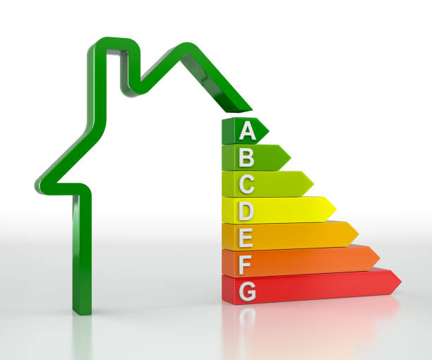 istock 3D Bar Graph Home, Energy Efficiency Concept, Isolated on White Background. 3D Rendering 1189325236