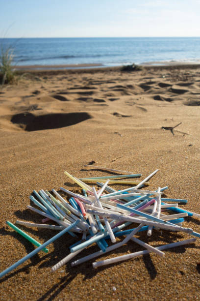 istock Plastic plugs collected on the beach. Ocean plastic pollution concept. 1189327055