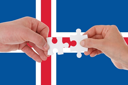 Iceland flag, intergration of a multicultural group of young people.