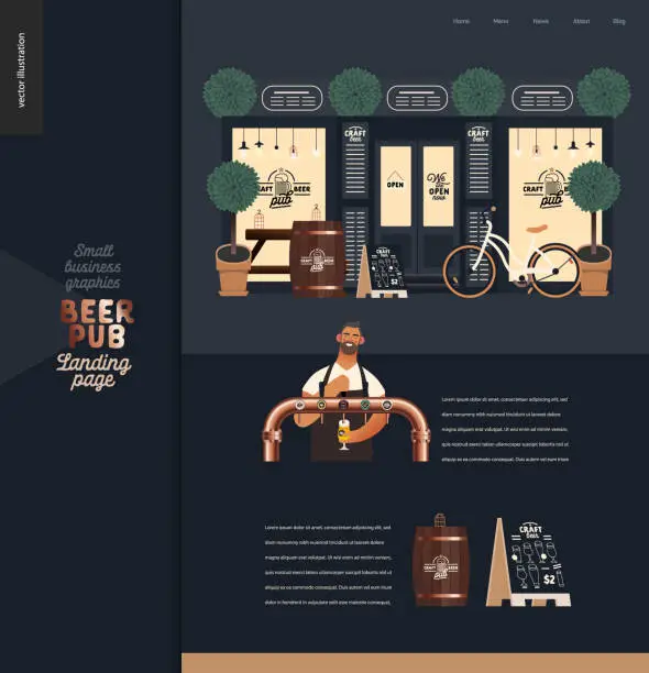 Vector illustration of Brewery, craft beer pub - small business illustrations -landing page design template