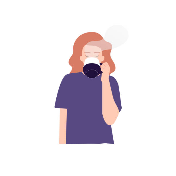 ilustraciones, imágenes clip art, dibujos animados e iconos de stock de ilustración vectorial de mujer bebiendo té, café - drinking