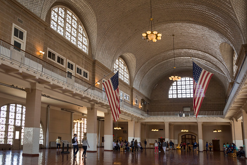 Horizontal view of the Ellis Island National Museum of Immigration main hall, New York