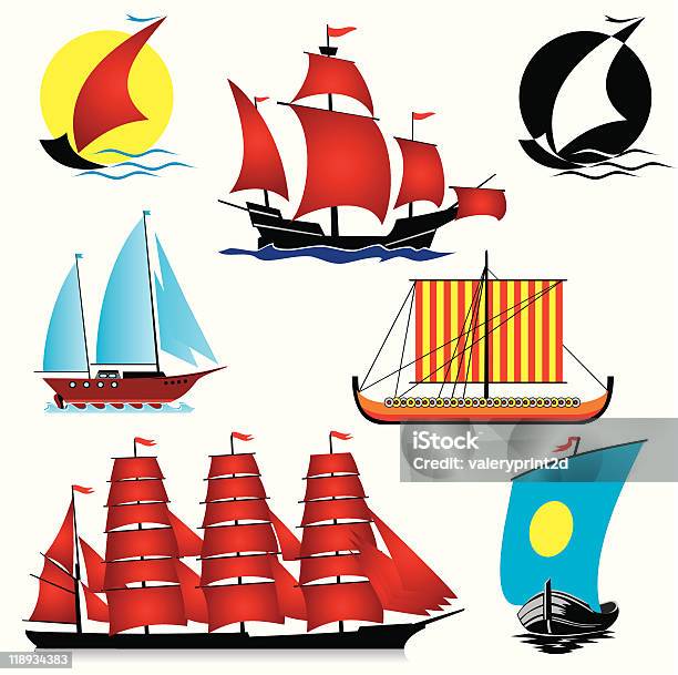 Корабли — стоковая векторная графика и другие изображения на тему Боевой корабль - Боевой корабль, Векторная графика, Вода