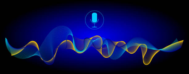 Voice Recognition with a microphone and soundwaves – illustration stock photo