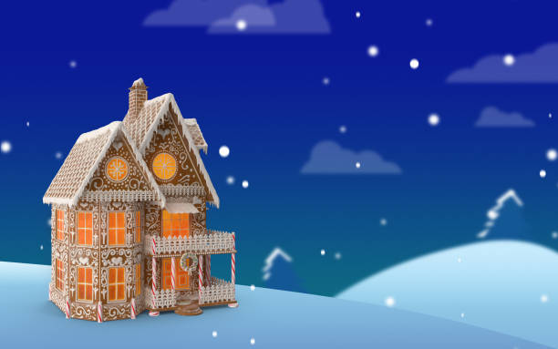 istock Christmas Scene with Gingerbread House Against Blue Background 1189346231