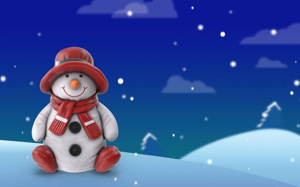 istock Christmas Scene with Snowman Against Blue Background 1189346387