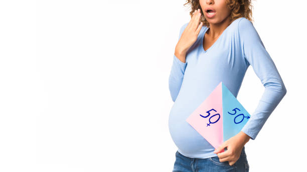 istock Afro woman expecting twin babies, white background 1189347390