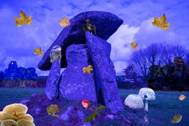 Photo of An autumn themed fantasy illustration featuring Lanyon Quoit, Cornwall