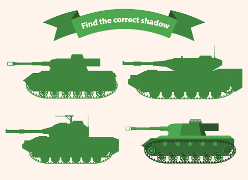 Educational game for children military tanks .Flat illustration vector. A game concept for kindergarten, elementary school.