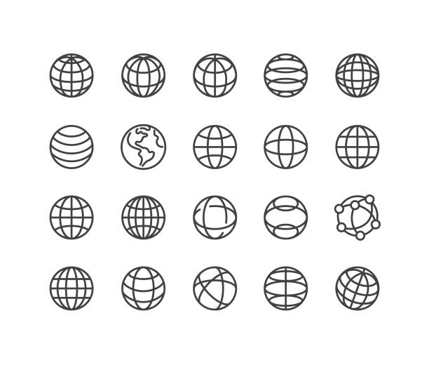 illustrazioni stock, clip art, cartoni animati e icone di tendenza di icone del globo e della comunicazione - serie linea classica - latitudine