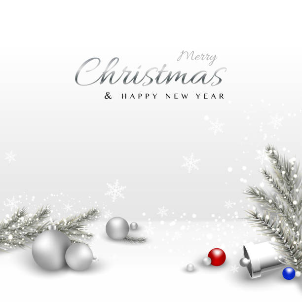 istock Merry Christmas design with Xmas Balls and pine leaves covered in snow 1189350881
