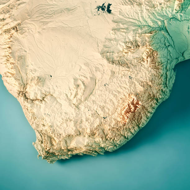 südafrika 3d render topografische karte farbe - lesotho stock-fotos und bilder